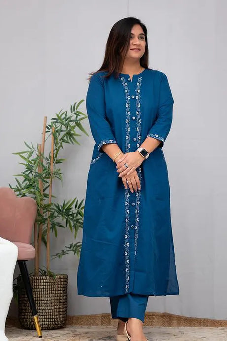 Blue Heavy Embroidery Kurta Pant Set