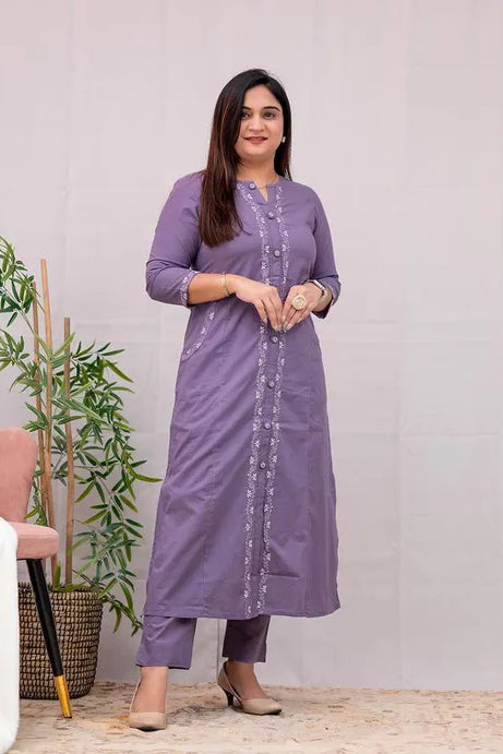 Purple Heavy Embroidery Kurta Pant Set