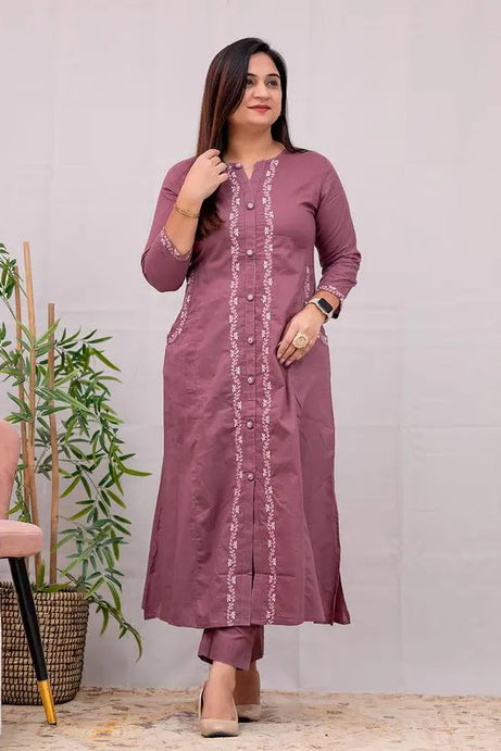 Pink Heavy Embroidery Kurta Pant Set