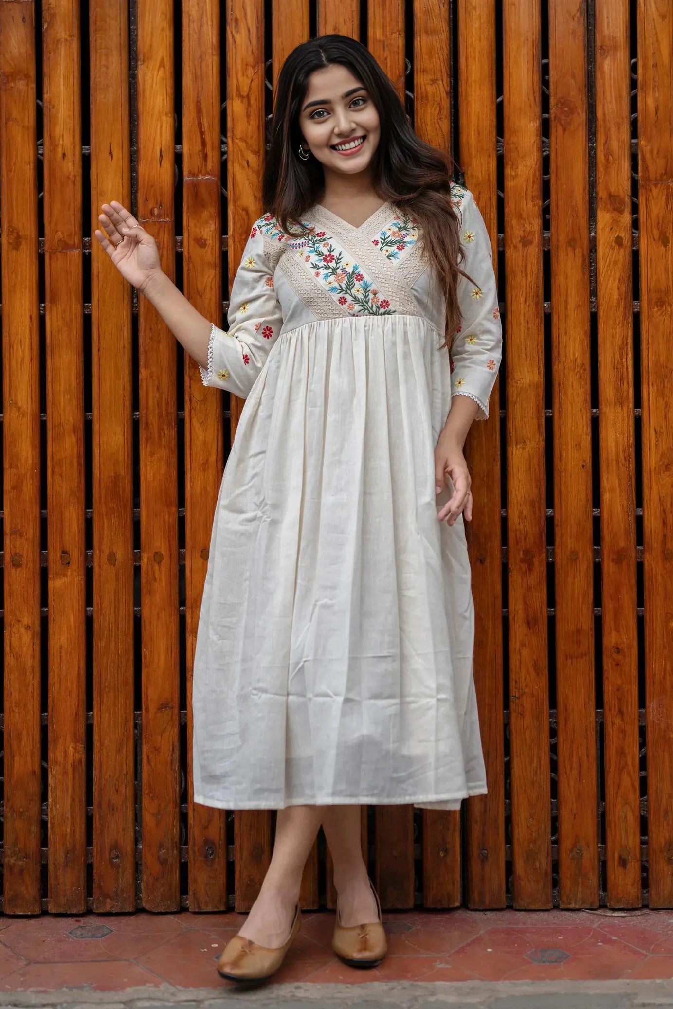 Off White Embroidered Anarkali Dress