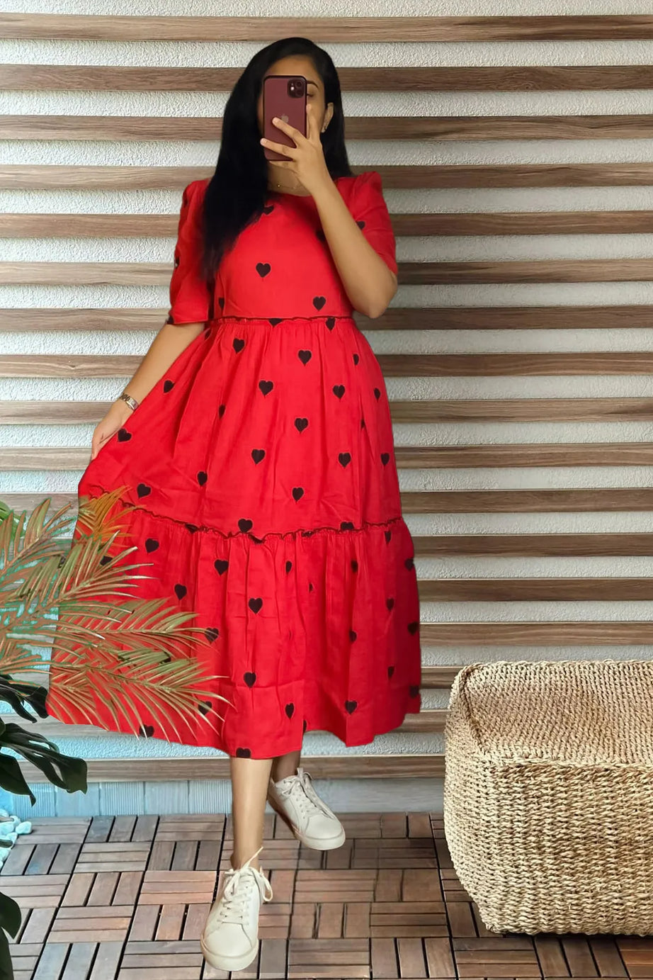 Red Hearts Midi Dress