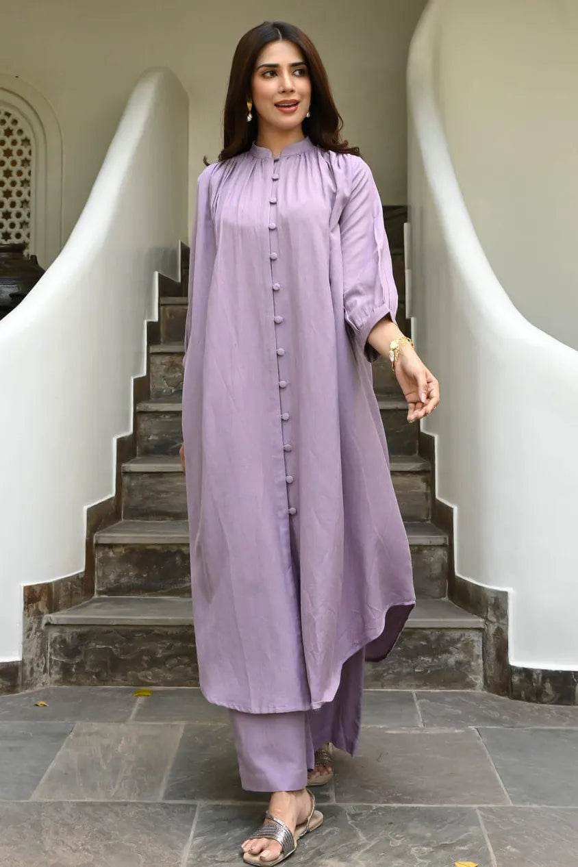 Lilac Solid Viscose Co-ord Set