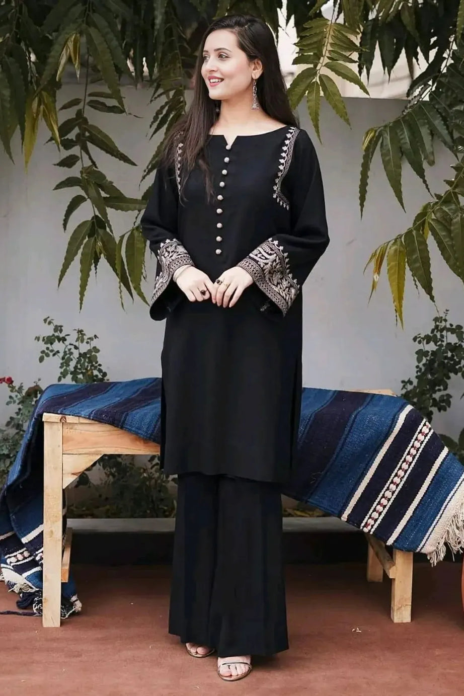 Black Aari Work Kurta with Palazzo