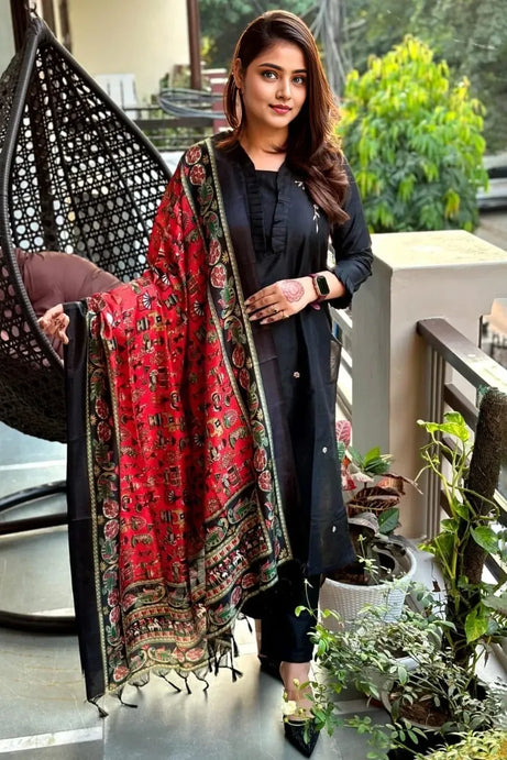 Black Frill Embroidered Kurta Set