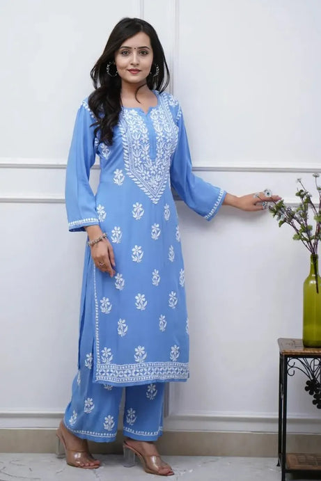 Blue Heavy Embroidered Kurta With Pant