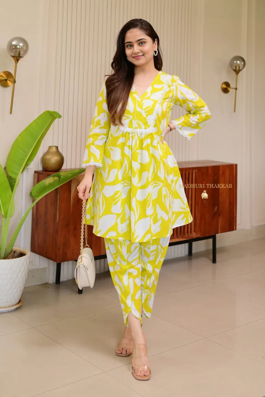 Lime Yellow Leaves Printed Co-Ord Set