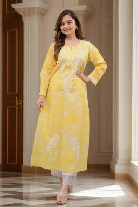 Yellow Chikankari Kurta with Palazzo