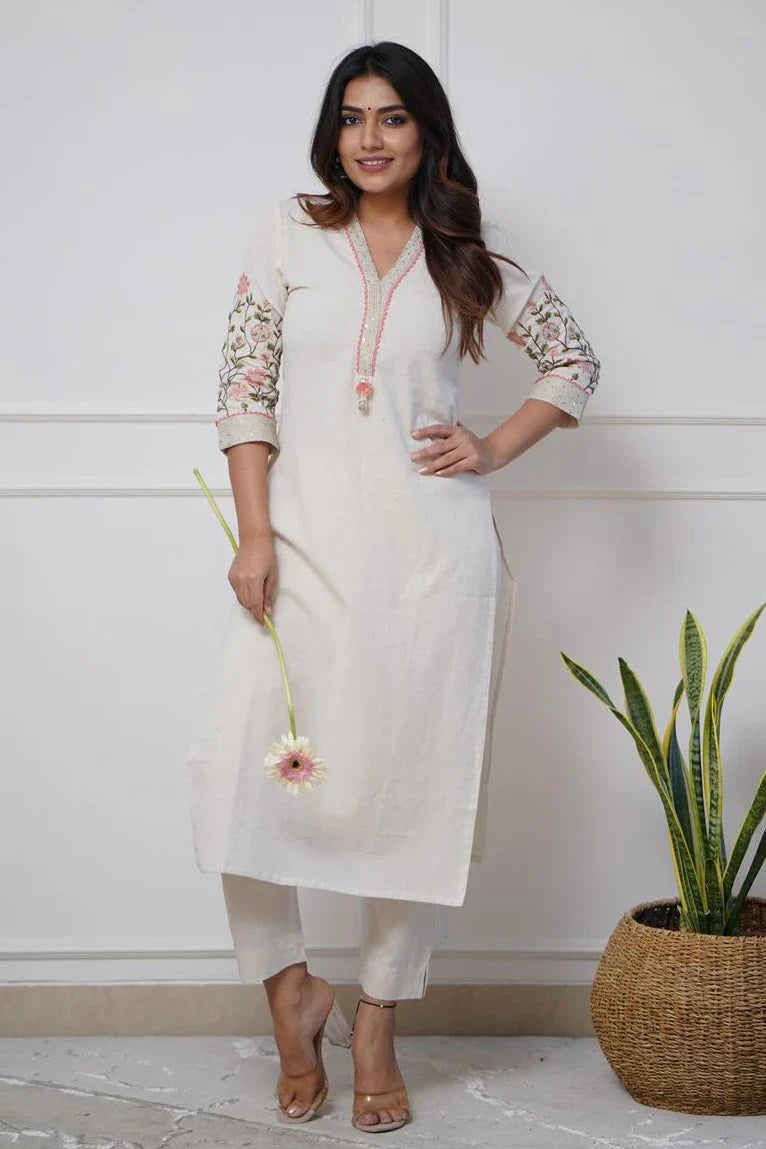 White Embroidered Kurta with Pant