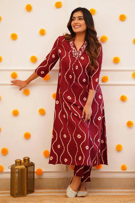 Maroon HandWork Straight Kurta With Pant