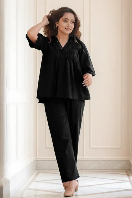 Black Flared Top Co-Ord Set