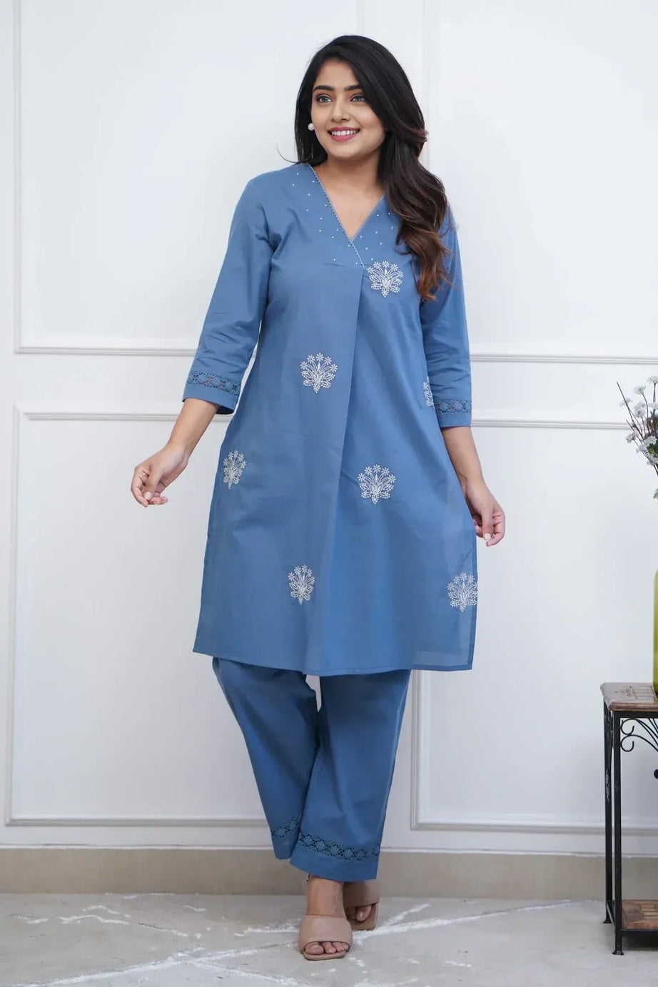 Blue Embroidered Kurta with Pant