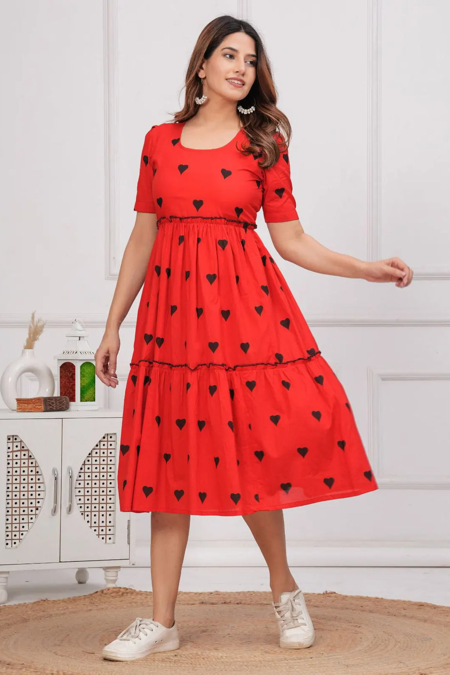 Red Hearts Midi Dress