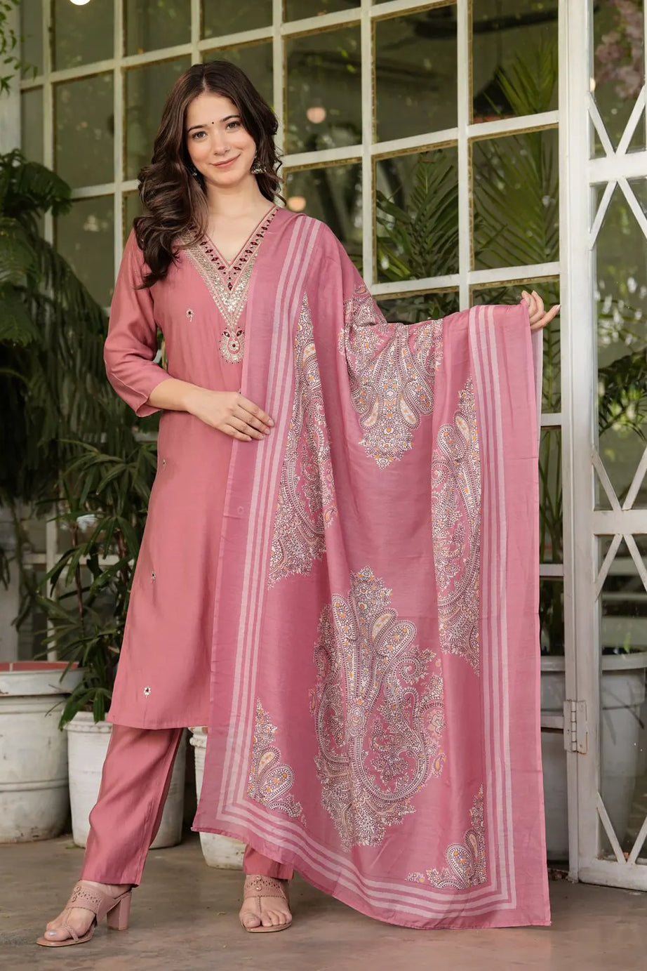 Pink Modal Silk Sequins Kurta Set