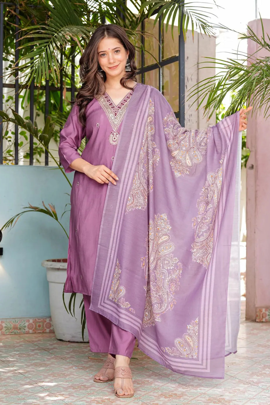 Purple Modal Silk Sequins Kurta Set