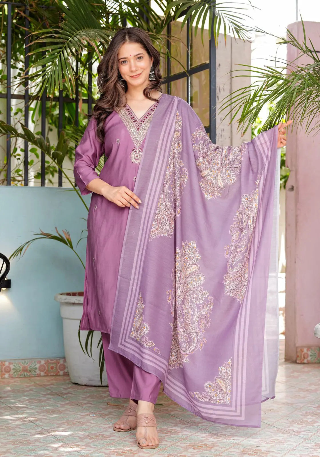 Purple Modal Silk Sequins Kurta Set