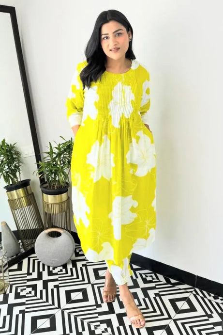 Yellow Floral Kurta with Pant