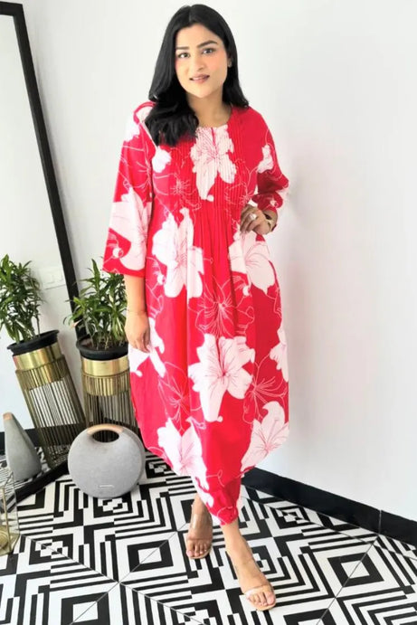 Red Floral Kurta with Pant