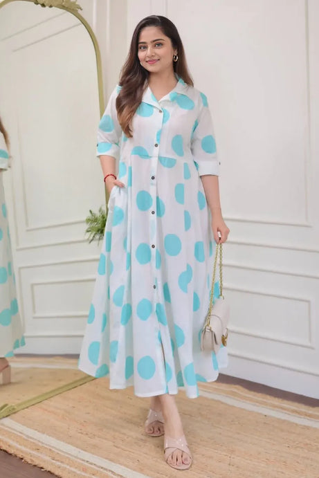 Blue Polka Dots A-Line Dress