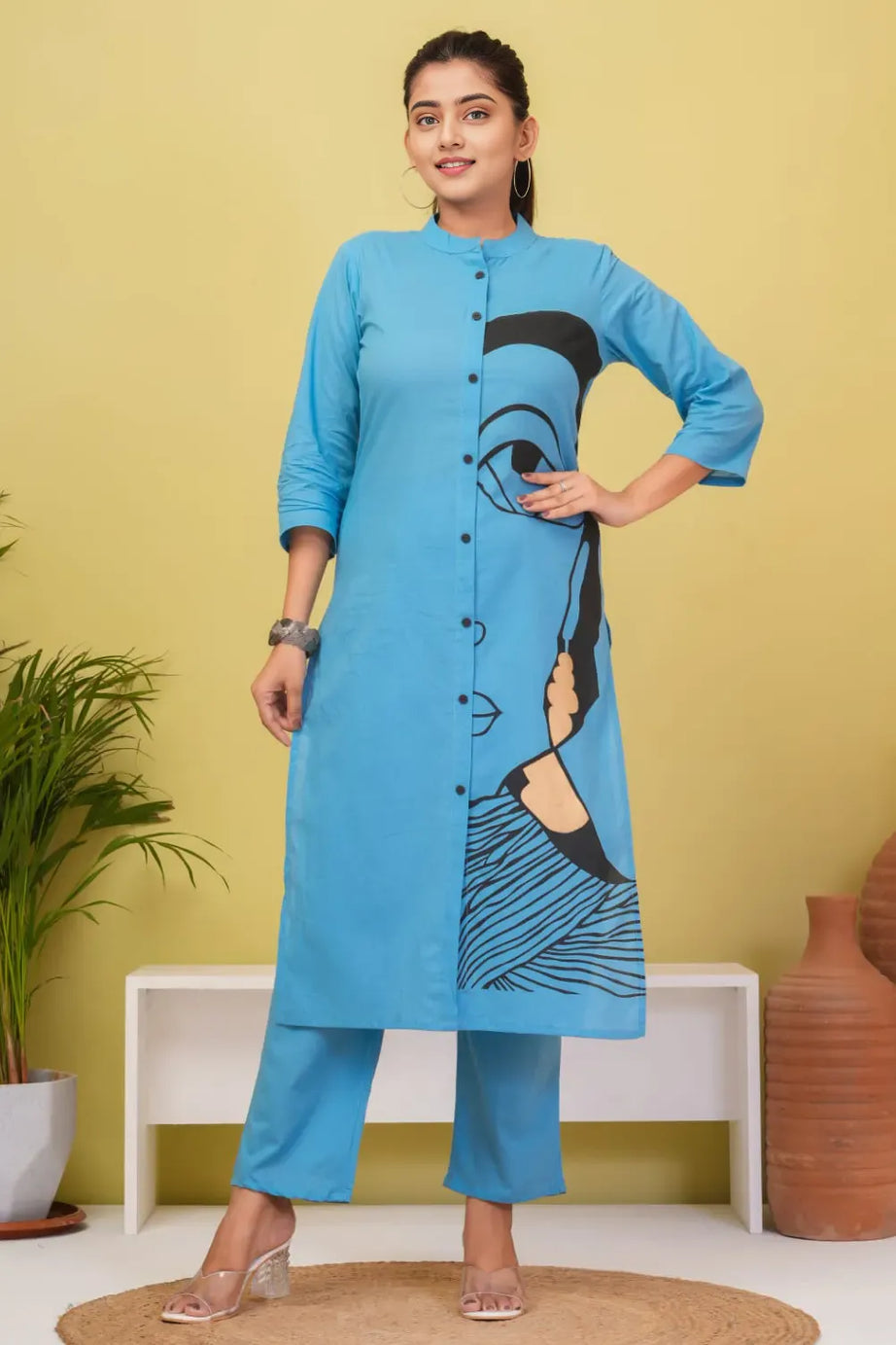 Blue Abstract Design Kurta with Pant