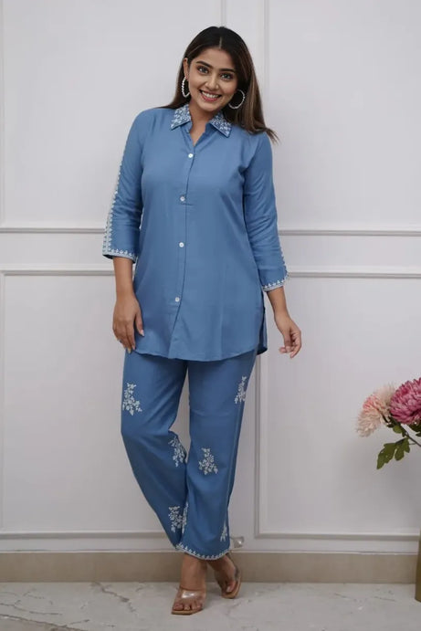 Blue Embroidered Kurta with Pant