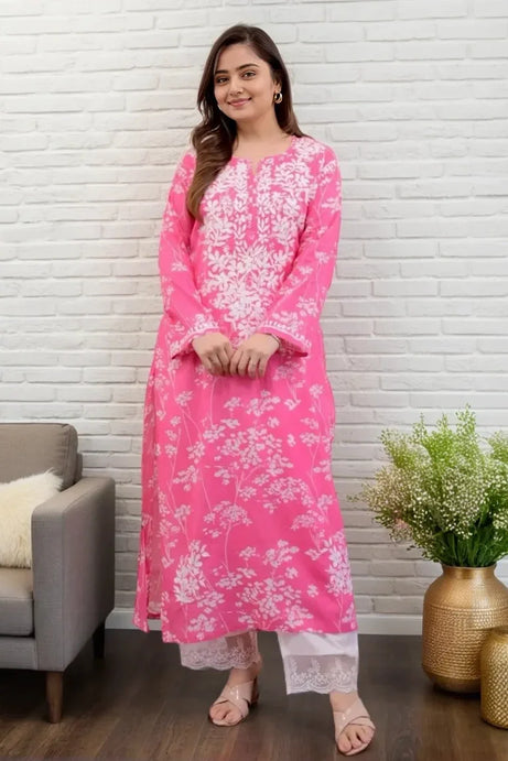 Pink Chikankari Kurta with Palazzo