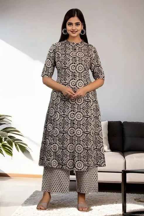 Black Printed Kurta with Palazzo