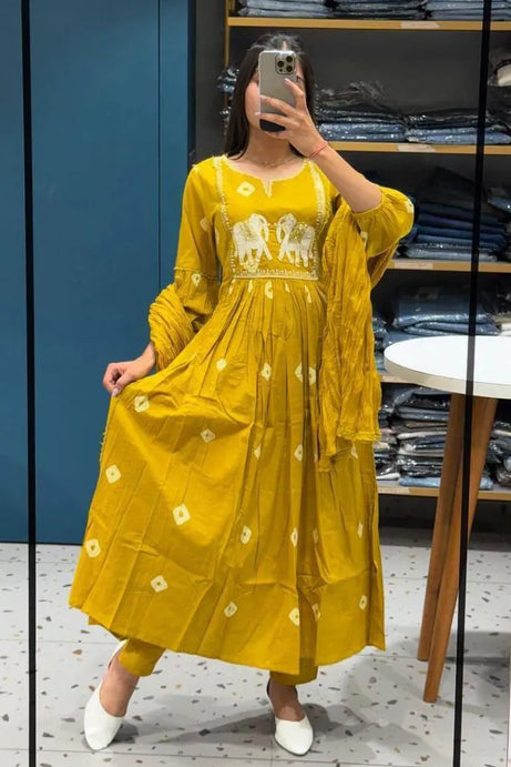 Mustard Embroidered Kurta with Pant and Dupatta