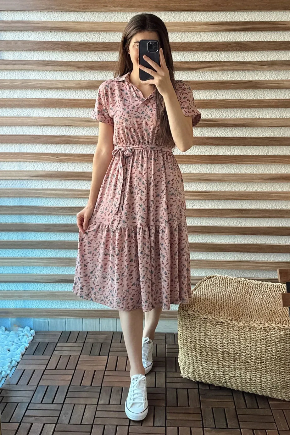 Oyster Pink Floral Midi Dress