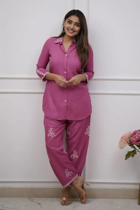 Pink Embroidered Kurta with Pant