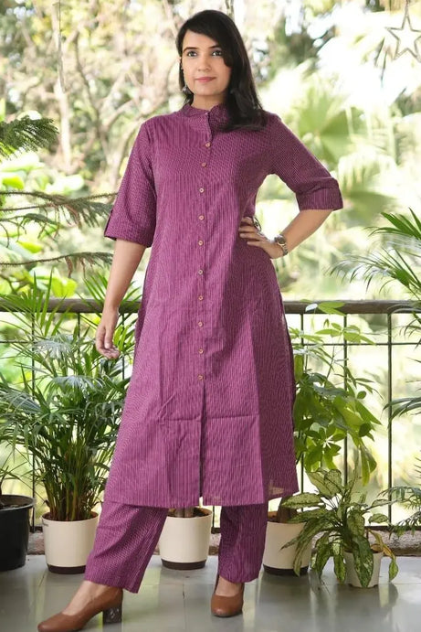 Bordeaux Cotton Katha Work Palazzo Co-ord Set