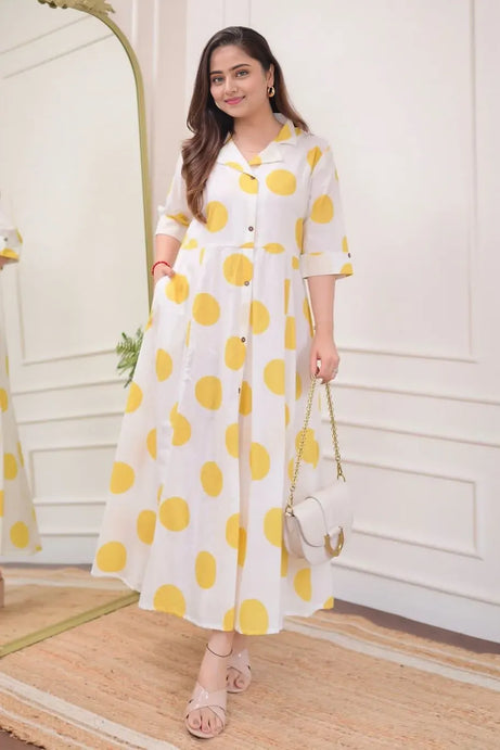 Yellow Polka Dots A-Line Dress