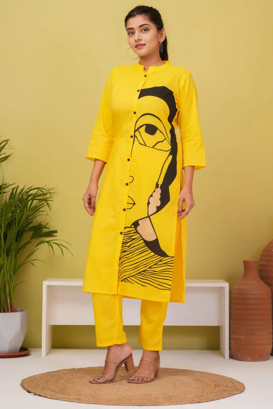 Yellow Abstract Design Kurta with Pant